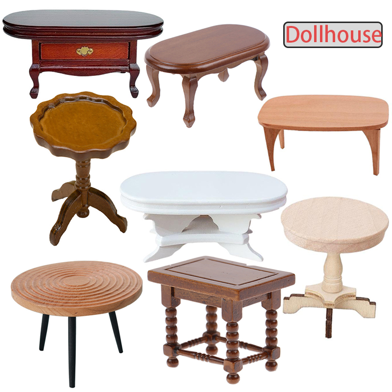 Wood Woodworking - โต๊ะกลมจิ๋วสำหรับบ้านตุ๊กตา ขนาด 1:12 โต๊ะน้ำชา โต๊ะกาแฟ เฟอร์นิเจอร์ตกแต่งบ้านตุ๊กตา
