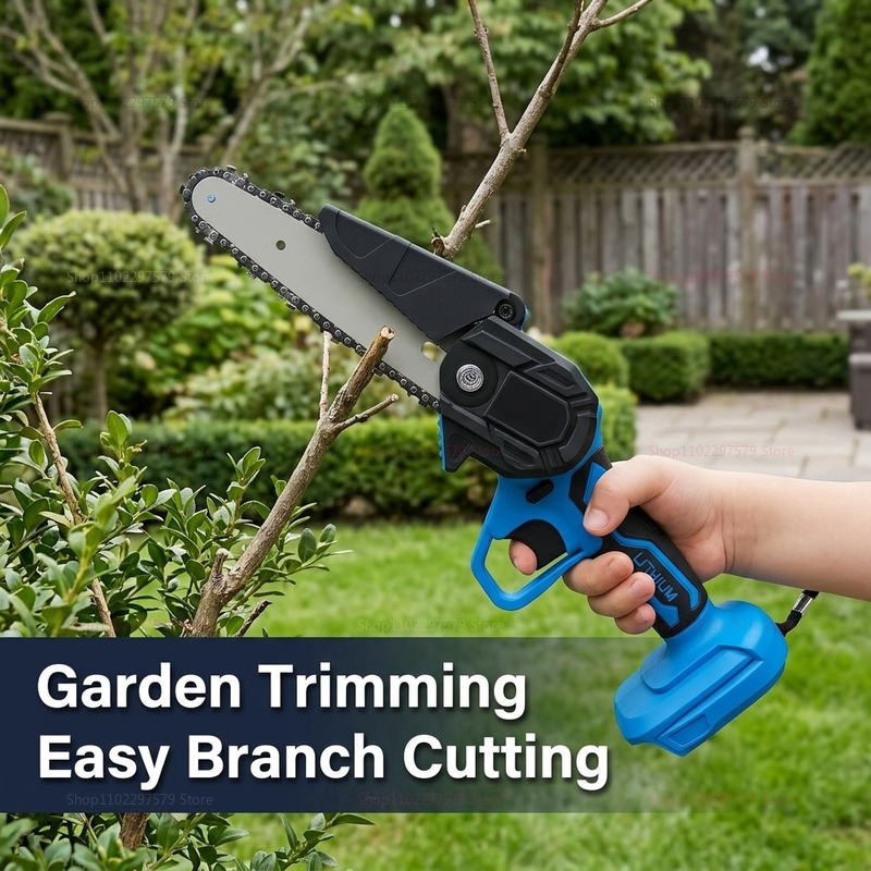 Woodworking Yard Projects - เลื่อยโซ่ไฟฟ้าไร้สายขนาด 6 นิ้ว ใช้แบตเตอรี่ เครื่องมือตัดไม้สำหรับงานตัดต้นไม้ในสวน ทำสวน