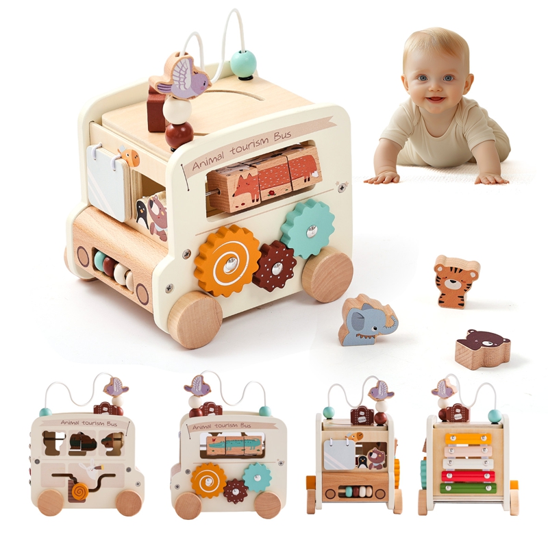 Woodworking For Kids - ของเล่นไม้มอนเตสซอรี่ ของเล่นเสริมพัฒนาการเด็ก ชุดของเล่นรถบัส 5 in 1