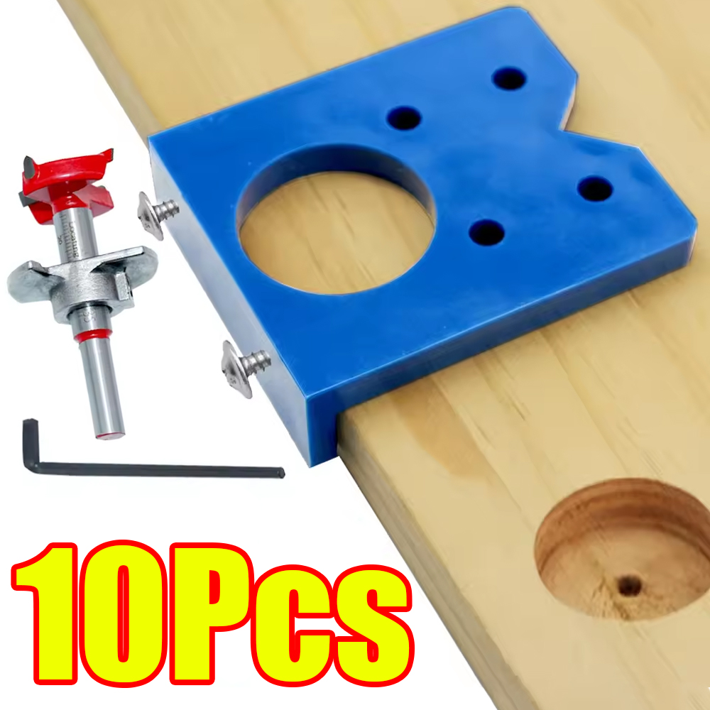 Woodworking Design Software - ชุดเจาะรูบานพับ 35 มม. 1-10 ชิ้น พร้อมอุปกรณ์นำเจาะ