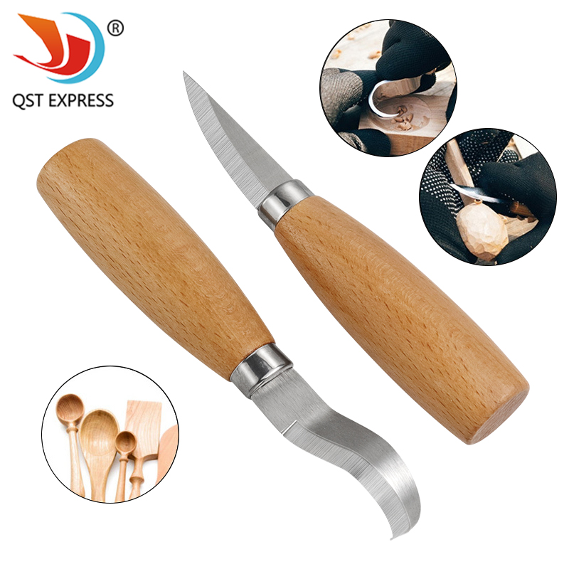 Woodworking Manufacturing - มีดแกะสลักเหล็กสแตนเลส ด้ามไม้บีช มีดโค้งตรง มีดตัดไม้ ชุดเครื่องมือแกะสลักงานไม้