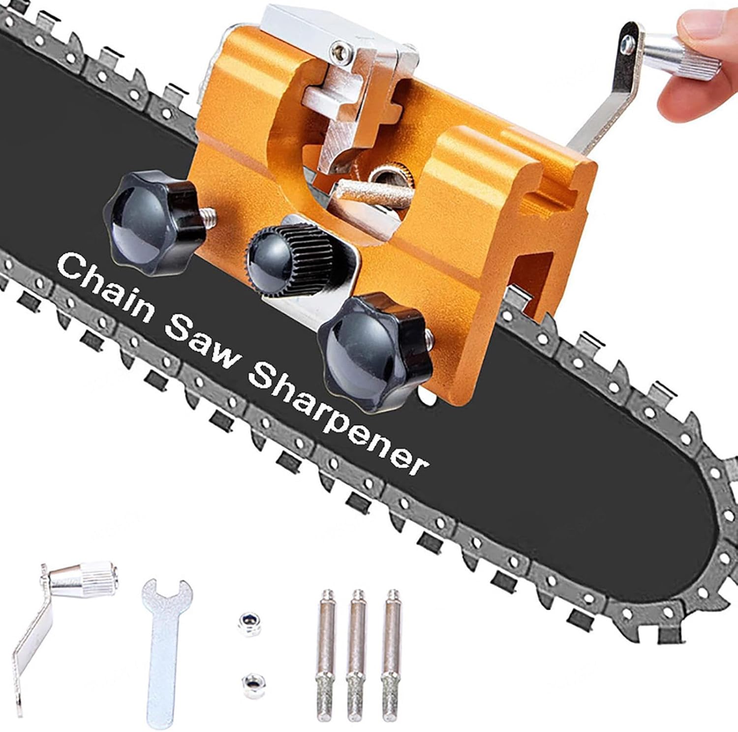 Woodworking Manufacturing - เครื่องลับคมใบเลื่อยโซ่แบบพกพา พร้อมหินเจียร แปรงทำความสะอาด และชุดอุปกรณ์สำหรับงานไม้