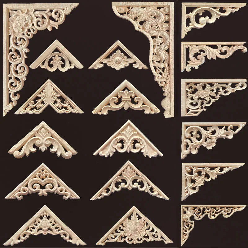Woodworking Joints - ไม้มุม Joint Onlay Applique ไม้สําหรับเฟอร์นิเจอร์ตกแต่งบ้านหรูหราที่ไม่ซ้ํากันดอกไม้ธรรมชาติไม้แกะสลัก Figurines