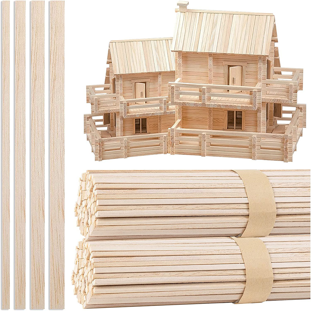 Woodworking Book - 130pcs Balsa ไม้แถบไม้หัตถกรรมสแควร์ Cudgel ของเล่นอาคารแกะสลักหัตถกรรม DIY